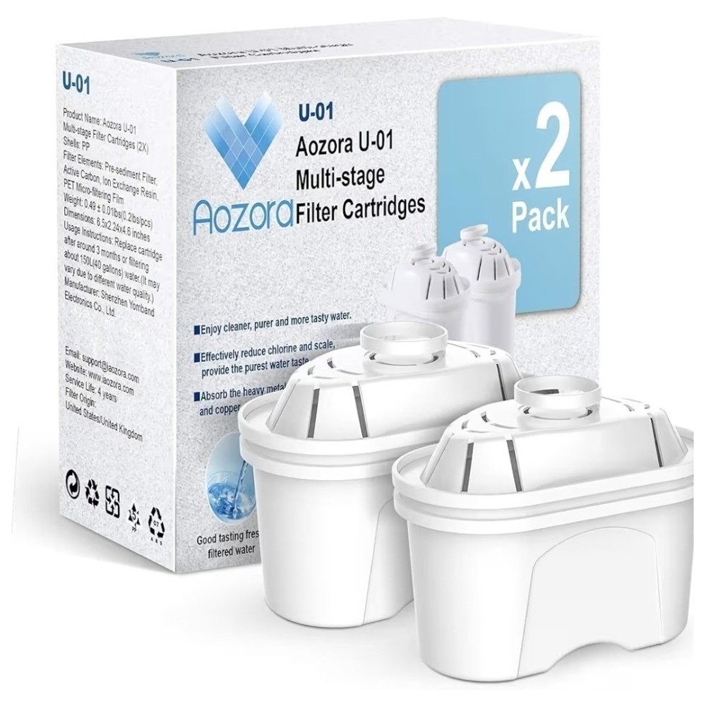 Aozora Water Filter Replacement for Pitcher 4 Stages Filtration 2 Pack U-01